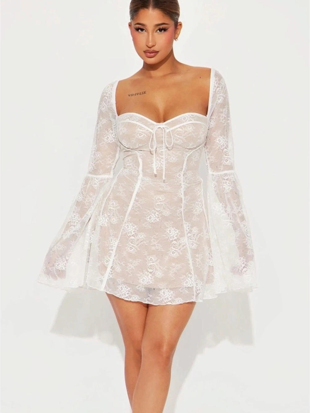 Fashion Nova Analise Lace Mini Dress White Floral